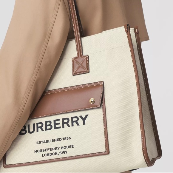 Burberry Handbags - Burberry Medium Two-tone Canvas and Leather Freya Tote